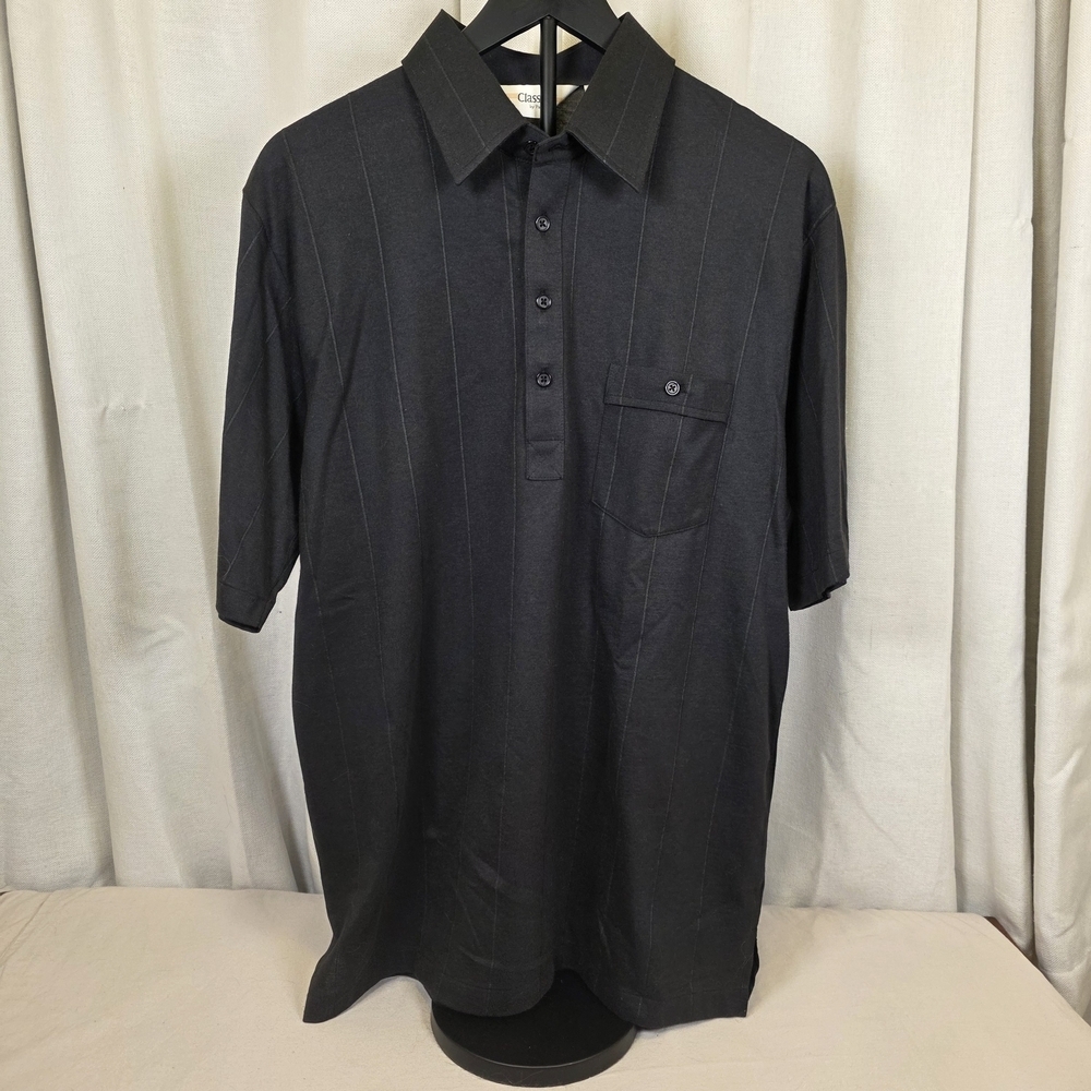 Classics by Palmland Mens Black Pinstripe Polo Shirt • Large